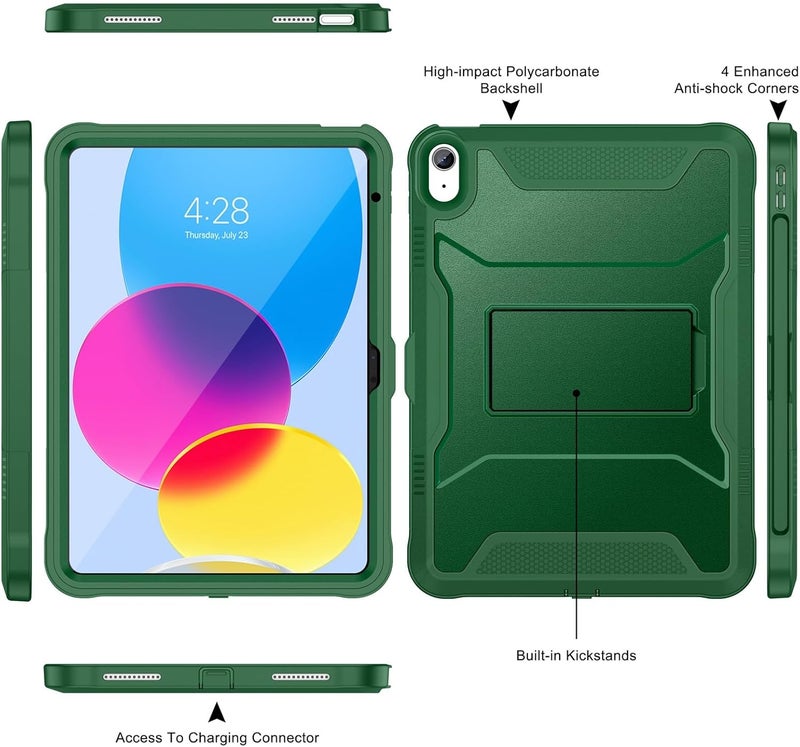 Soke Case for iPad (A16) 11th Generation 11-inch 2025, iPad 10th Generation 10.9-inch 2022, with Built-in Screen Protector and Kickstand, Rugged Full Body Protective Cover - Alpine Green - Image 3